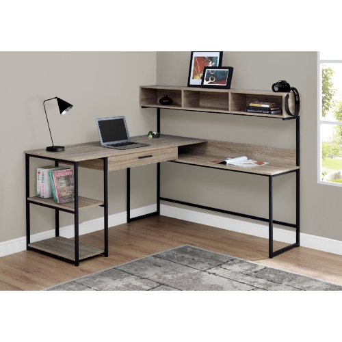 Computer L Shaped Corner Desk in Dark Taupe